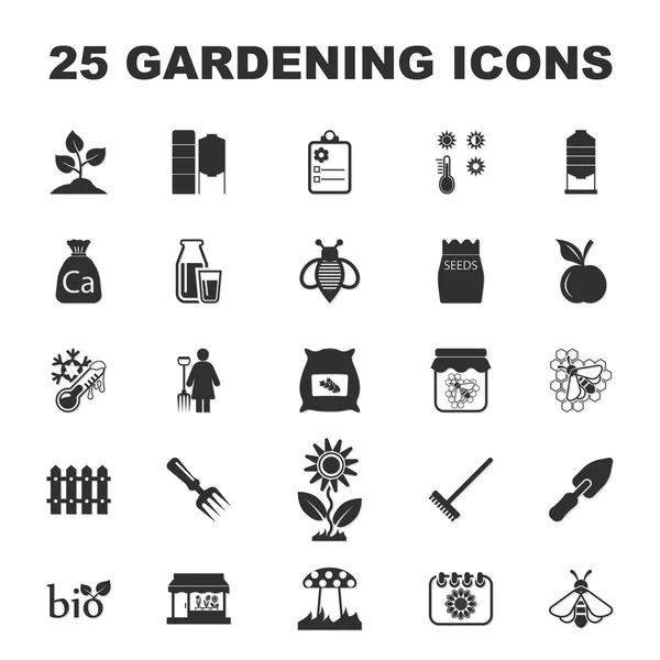 Fattoria, giardinaggio 25 nero semplici icone set per il web — Vettoriale Stock
