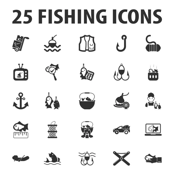Pesca, pescado 25 negro iconos simples conjunto para la web — Vector de stock