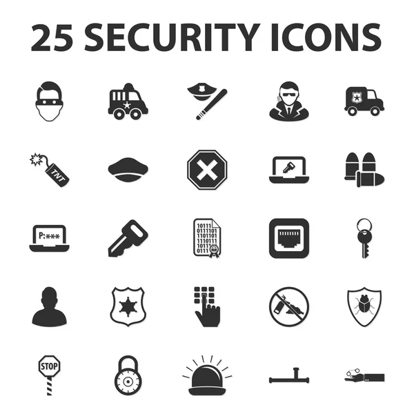 Seguridad, policía, protección 25 negro iconos simples conjunto para web — Vector de stock