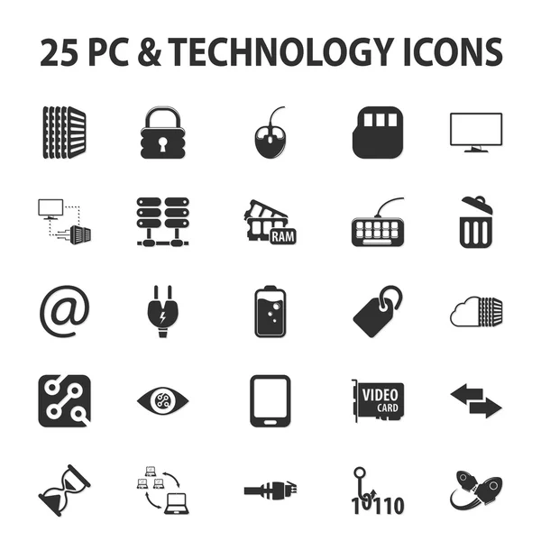 コンピューター、技術、pc 25 黒シンプルなアイコンの web の設定 — ストックベクタ