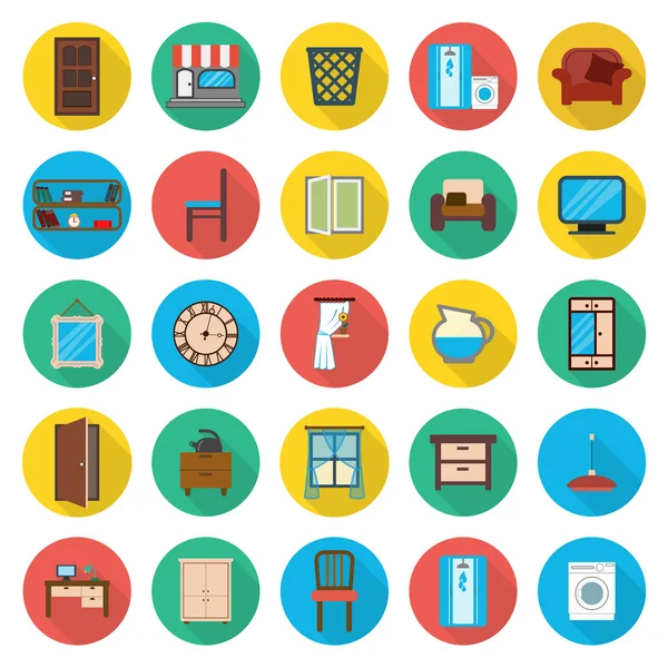 Muebles, interior 25 iconos planos para web — Archivo Imágenes Vectoriales