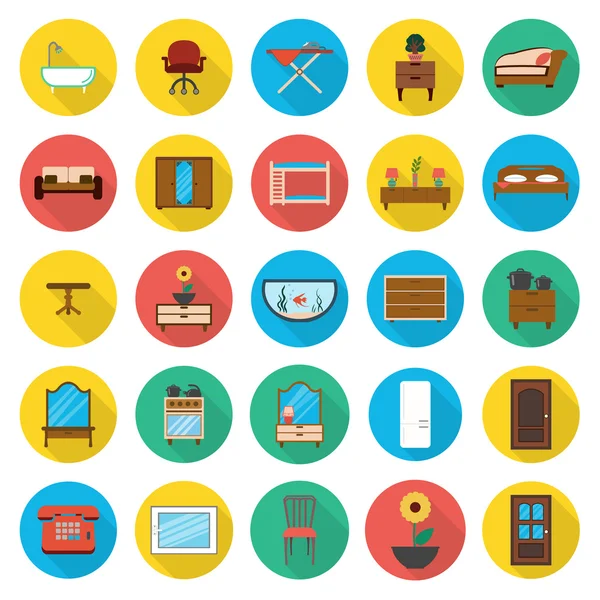 Furniture, interior 25 flat icons set for web — Stock Vector