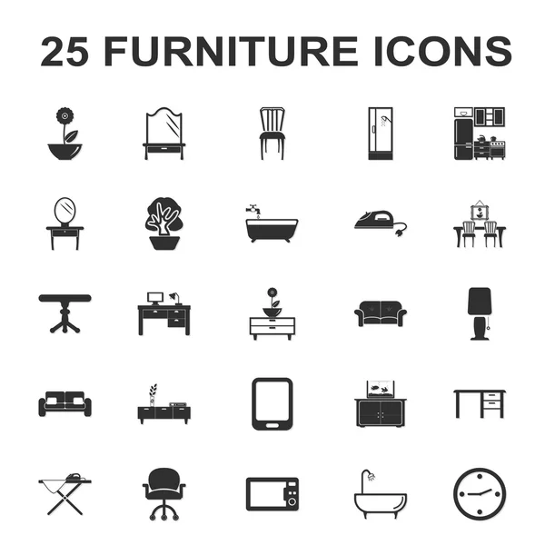 Möbel, Interieur 25 schwarze einfache Symbole für das Web — Stockvektor