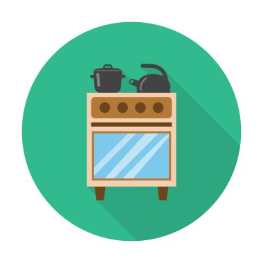 gaz sobası, web için uzun gölge ile su ısıtıcısı düz simgesi