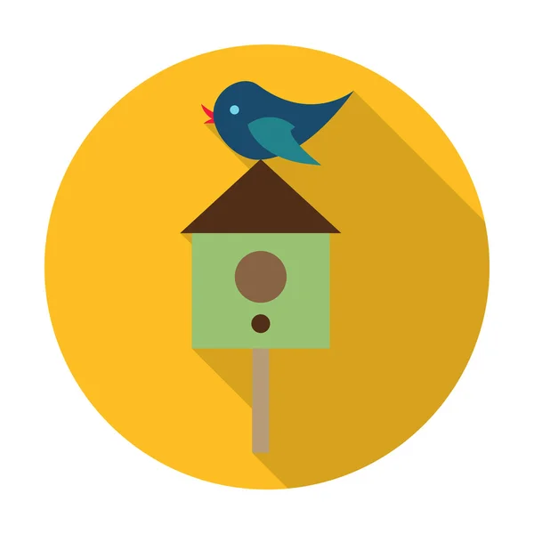 Starling, birdhouse flat icon with long shadow for web — Stock Vector
