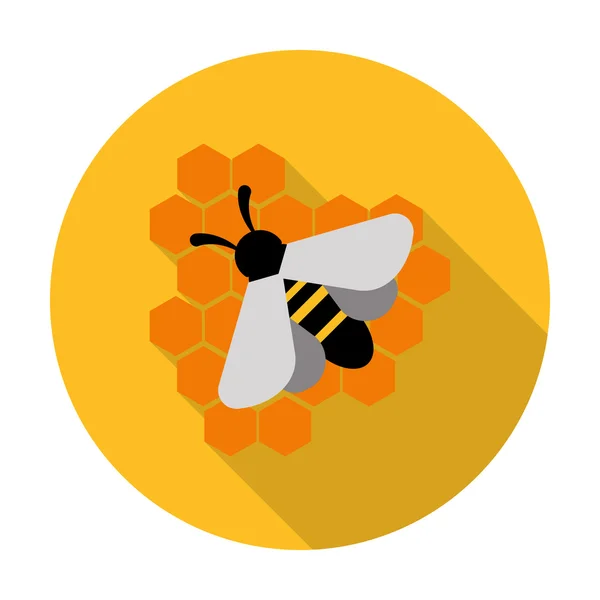 Bee, honey flat icon with long shadow for web — Stock Vector