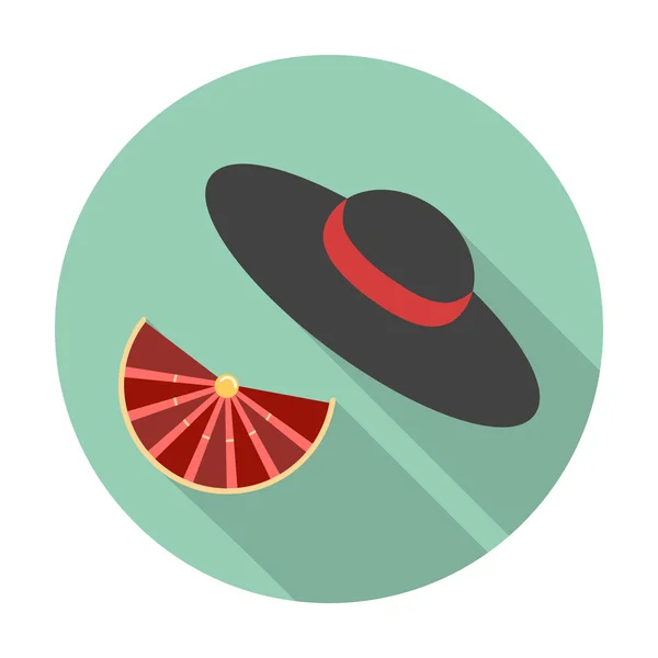 Sombrero, ventilador icono plano con sombra larga para la web — Archivo Imágenes Vectoriales