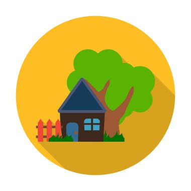  ağaç, web için uzun gölge ile ev düz simgesi