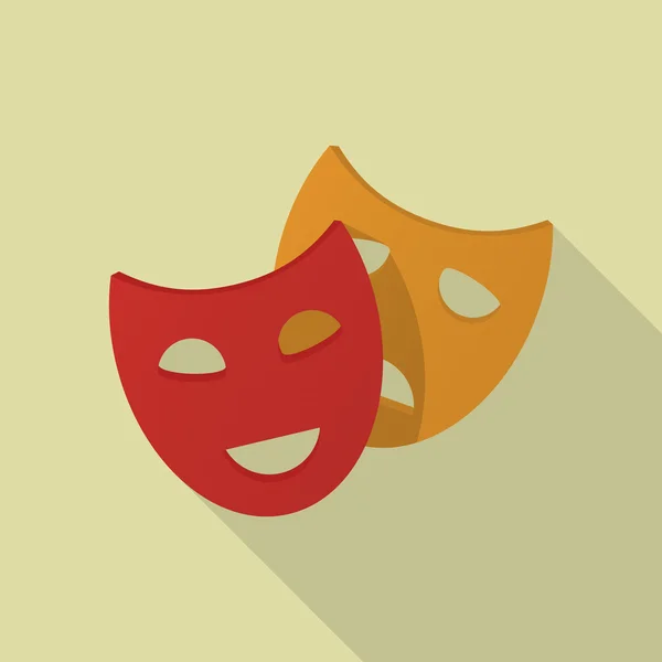 Máscara de teatro ícone plano com sombra longa para web — Vetor de Stock