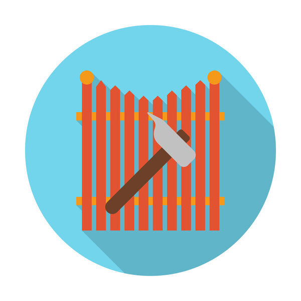 fence, hammer flat icon with long shadow for web