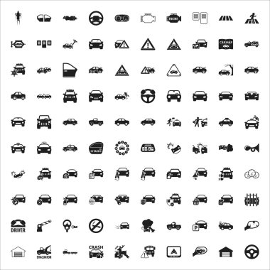 car, repair, mechanic 100 black simple icons set for web