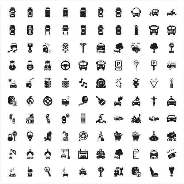 Car, repair, mechanic 100 black simple icons set for web — Stock Vector