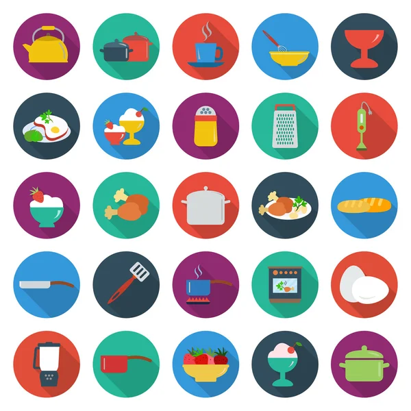 Cuisine, nourriture, cuisine 25 icônes plates pour toile — Image vectorielle