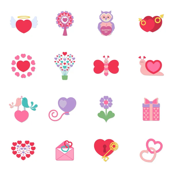 Día de San Valentín 16 iconos planos para web — Archivo Imágenes Vectoriales
