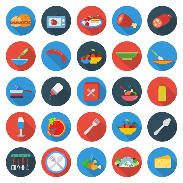 Cuisine, nourriture, cuisine 25 icônes plates pour toile — Image vectorielle