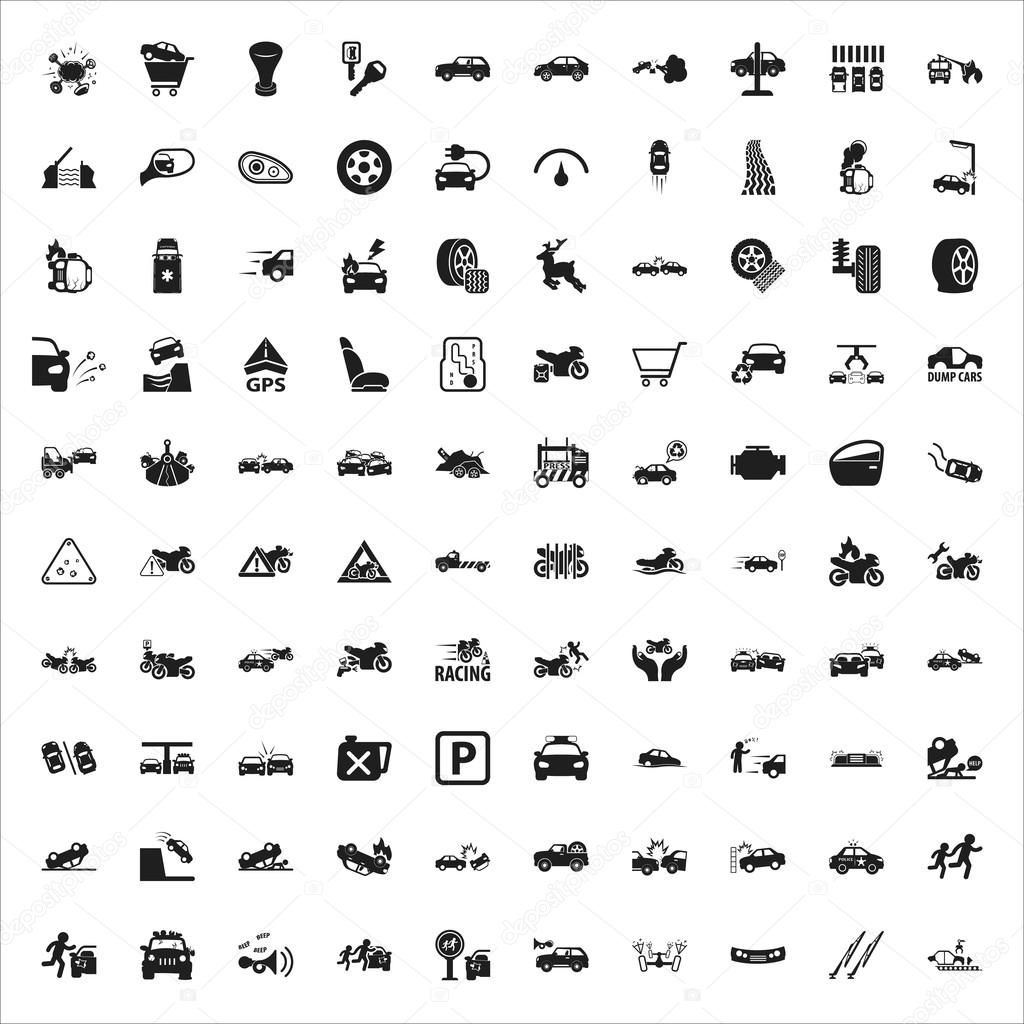 car, repair, mechanic 100 black simple icons set for web