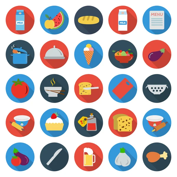 Cozinha, comida, cozinhar 25 ícones planos para web —  Vetores de Stock