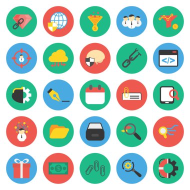 Seo, tanıtım, pazarlama, pazarlamacı 25 düz simgeler web için ayarla