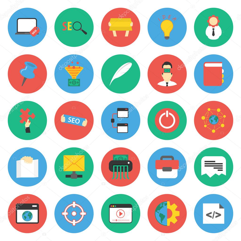 SEO, promotion, marketing, marketer 25 flat icons set for web