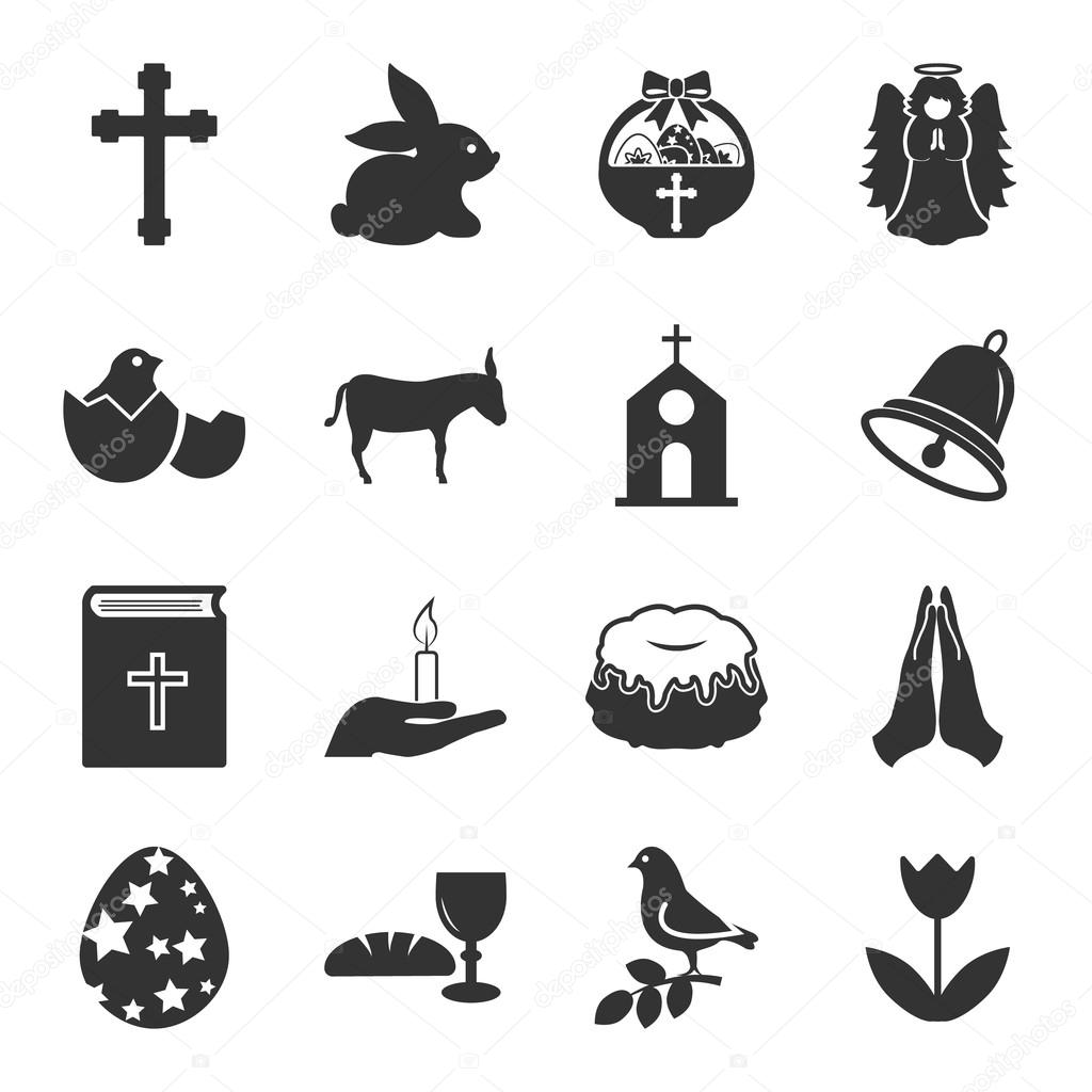 Easter, holy black simple icons set for web