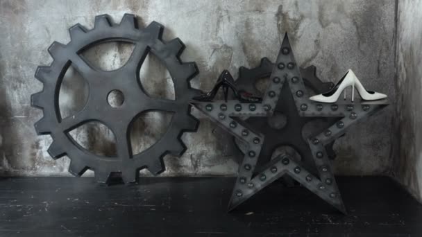 The general plan of the two gears, star and two pairs of shoes — Stock Video