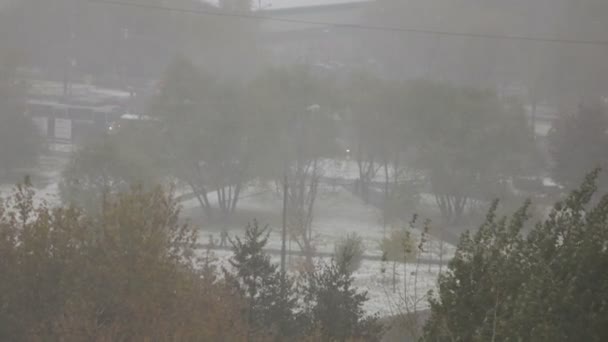 Cidade em uma tempestade de neve — Vídeo de Stock