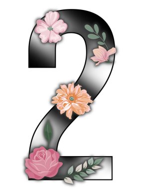Unique Number two ; 2 letter alphabet made of real blooming flowers & leaves with paper cut. Illustration of floral alphabet collection for design project, poster, birthday card, ads, logo, concept.