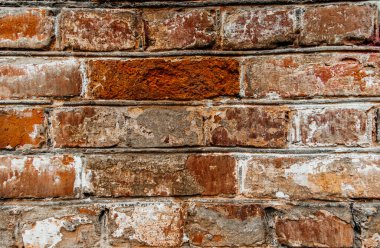 Selvi duvar deseni kırmızı selvi blokları, yakın plan, eski harap duvar.