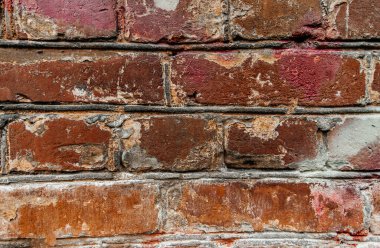 Selvi duvar deseni kırmızı selvi blokları, yakın plan, eski harap duvar.