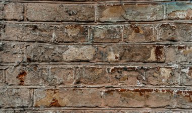 Selvi duvar deseni kırmızı selvi blokları, yakın plan, eski harap duvar.