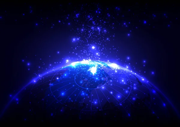 アブストラクト技術地球 インターネット 地球社会ネットワーク 青いプレキシス幾何学的背景 イラストベクトルデザイン — ストックベクタ
