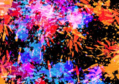 Soyut vektör sıçraması siyah renk arkaplan tasarımına çok renkli boya. illüstrasyon vektör tasarımı.