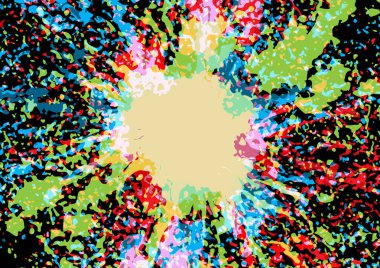 Siyah renk arkaplan tasarımında soyut vektör sıçrama çok renkli. illüstrasyon vektör tasarımı.