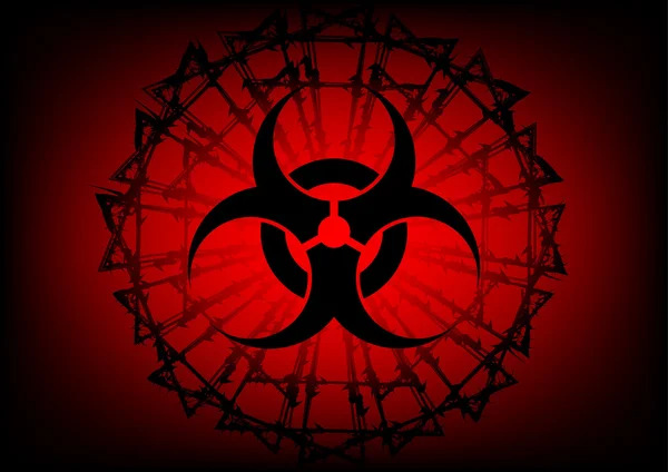 Biohazard symbol and  barbed wire on red background — Stock Vector