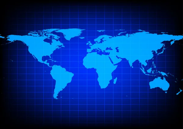 Vektorová mapa světa na modrém pozadí — Stockový vektor