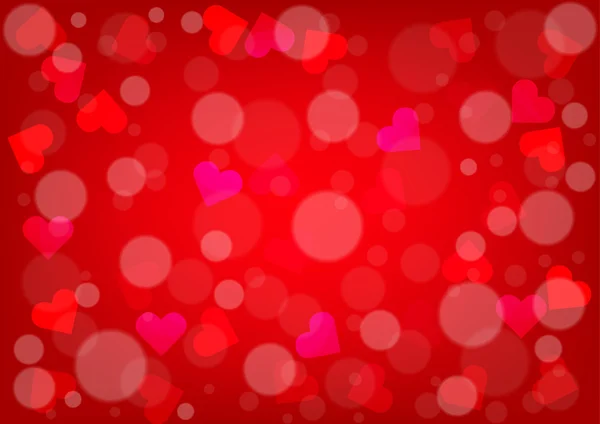 Abstracte harten en bokeh voor Valentines Day Red kleur pagina — Stockvector