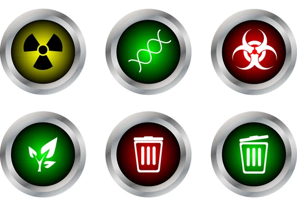 Vector button symbol, radioactive, DNA, biohazard, ecology, bin clos — стоковый вектор