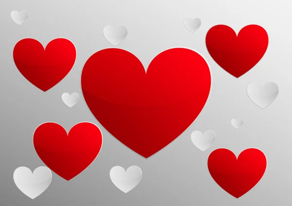 Papel vermelho de coração com em torno de papel cinza de coração — Vetor de Stock