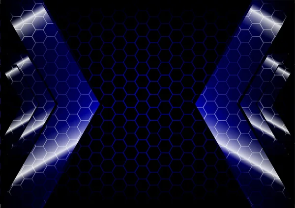 六角形グリッド青い背景色と矢印の背景 — ストックベクタ