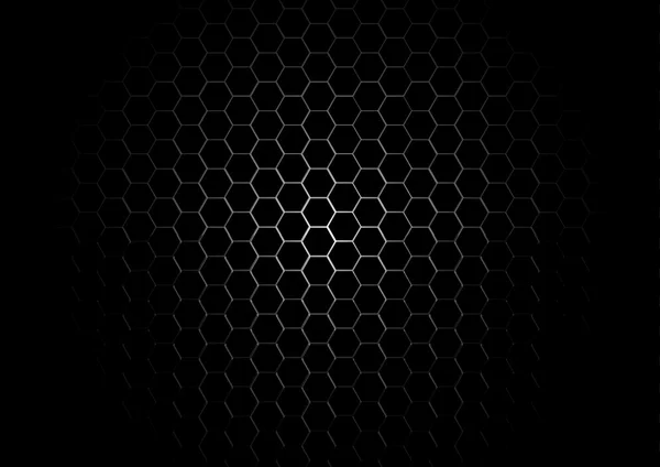 Grille hexagonale en métal sur fond noir — Image vectorielle