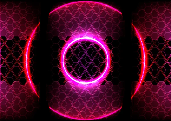 Iluminación de círculo abstracta y tecnología de fondo hexágono — Archivo Imágenes Vectoriales