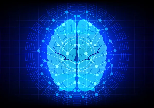 Design de tecnologia de cérebro abstrato em fundo de cor azul —  Vetores de Stock