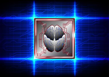 Abstract brain with circuit board technology on blue color backg clipart