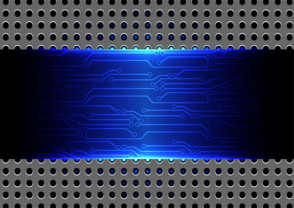 Abstraktes Metallgitter mit Schaltungstechnologie auf blauem Farbhintergrund — Stockvektor