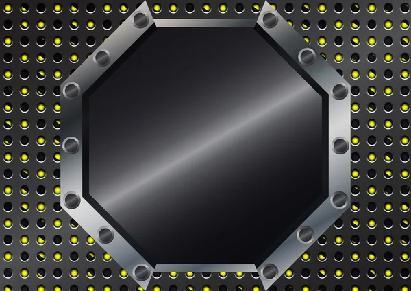 Abstracte zeshoek metaal met metalen raster op gele en zwarte strip — Stockvector