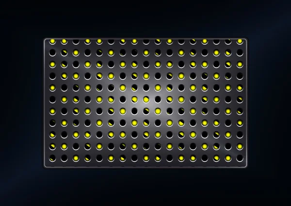 Vector metalen raster met gele en zwarte strepen op rechthoek bac — Stockvector
