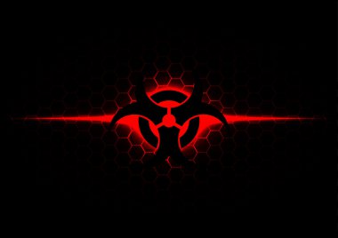 Soyut biohazard sembolü altıgen desen koyu kırmızı backg ile