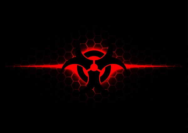 Soyut biohazard sembolü altıgen desen koyu kırmızı backg ile