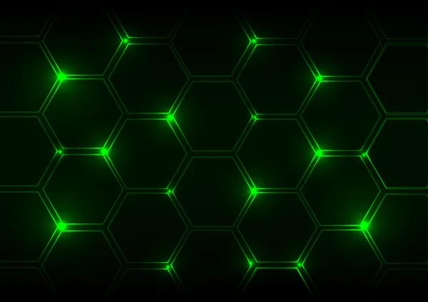 Abstrakte grüne Licht Hintergrund mit Sechsecken — Stockvektor