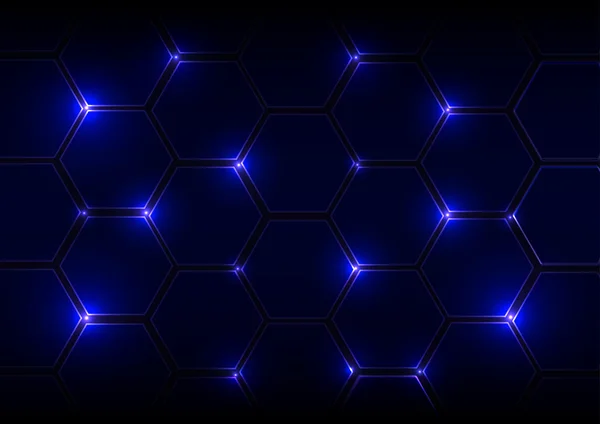 Abstract blue background with hexagons and light — Stock Vector